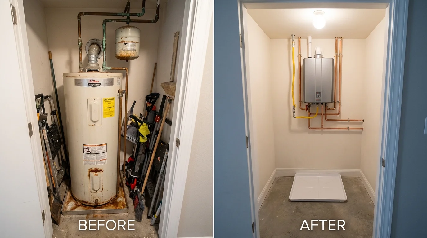 Tank water heater versus wall-mounted tankless unit comparison for Kiel, WI homeowners