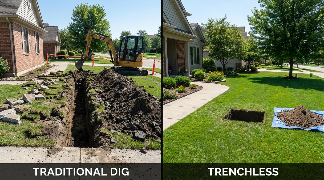 Trenchless sewer repair with minimal yard damage versus traditional excavation in Kiel, WI